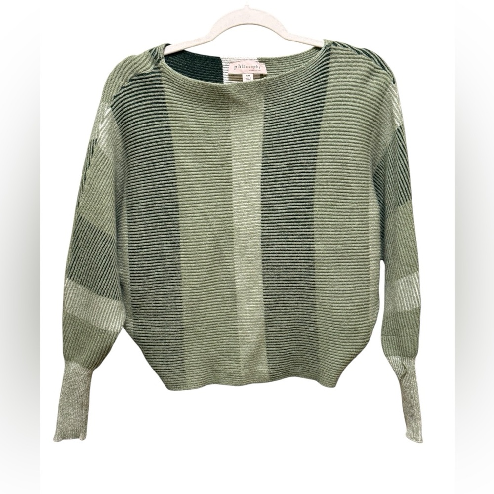 Philosophy Green Striped Drop Batwing Shoulder Viscose‎ Sweater Textured Sz M